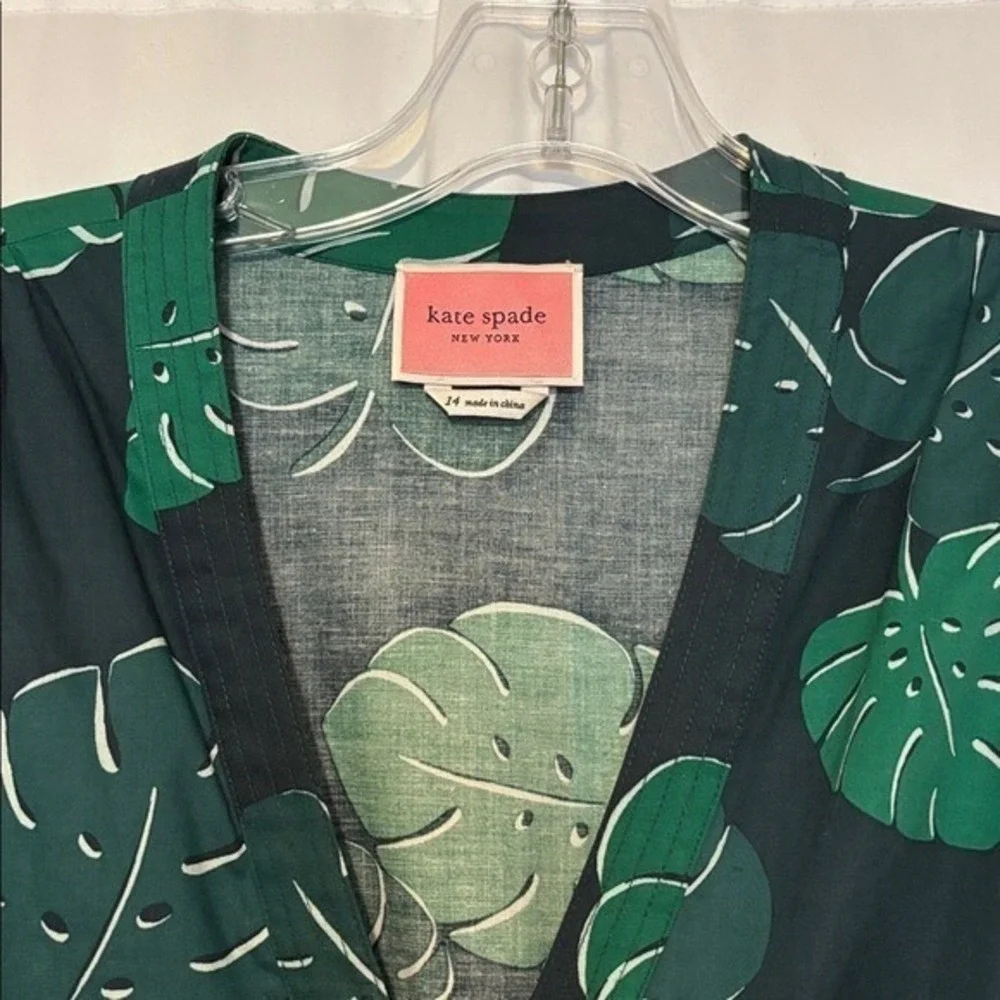 Kate Spade Monstera‎ Leaves Poplin Bow Midi Dress size 14